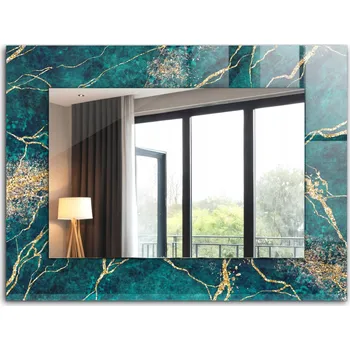 Zrcadlo Designové nástěnné zrcadlo s potiskem a skleněným rámem Zelený mramor 80x60