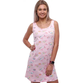 Dámská noční košile Růžová dámská noční košilka bez rukávů s celoplošným vzorem zmrzlin 1C4081 růžová s