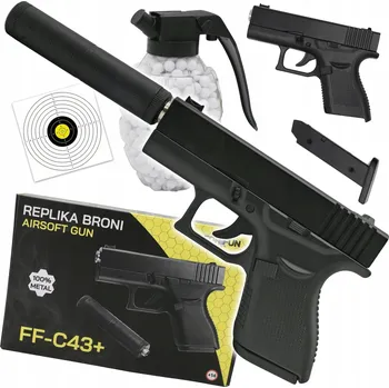 Dětská zbraň PISTOLE NA PLASTOVÉ KULIČKY KOVOVÁ S TLUMIČEM ASG 6mm + DÁREK KULIČKY