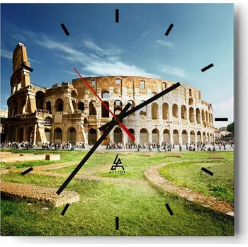 Hodiny Velké nástěnné hodiny 40x40 Koloseum Skleněné hodiny Čtvercové Tiché