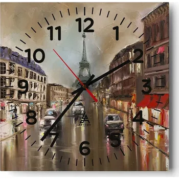 Hodiny Kuchyňské nástěnné hodiny 30x30 Pařížská věž | Skleněné hodiny do obýváku | Tiché