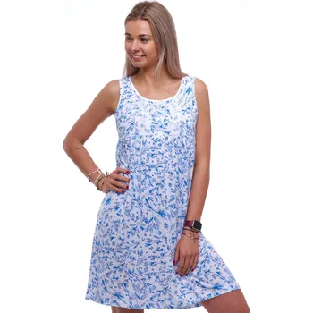 Dámská noční košile Bílá noční košilka bez rukávů s modrým květinovým vzorem, propínací na knoflíky. 1C4040 bílá l
