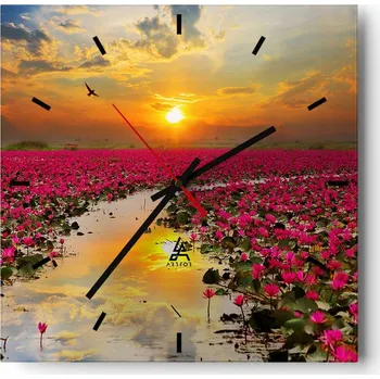 Hodiny Nástěnné hodiny do kuchyně 30x30 Květ Lotosu Stylové hodiny na skle Tiché