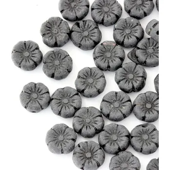 Dětské navlékací korálky CZ Korálek mačkaný kytička Hawaii 8/4mm černá 23980/MAT (20ks)