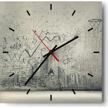 Hodiny Velké nástěnné hodiny 40x40 Graffiti - Skleněné čtvercové tiché hodiny