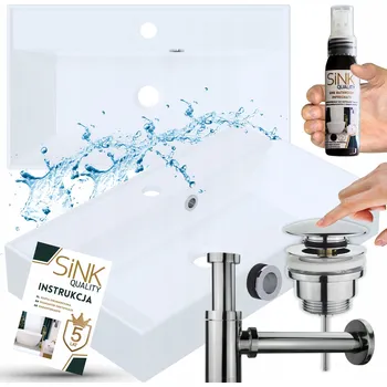 Umyvadlo SET UMÝVADLO NA DESKU, NÁSTĚNNÁ BATERIE, OZDOBNÝ SIFON, ZÁTKA KLIK KLAK + IMPREGNACE