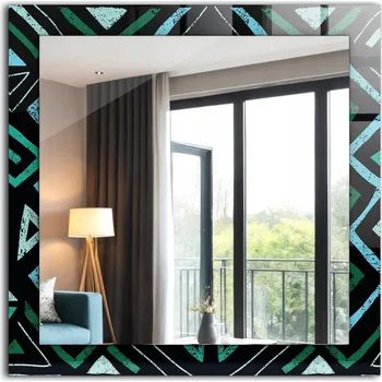 Zrcadlo Moderní čtvercové zrcadlo s potiskem Geometrický tyrkysový vzor 60x60