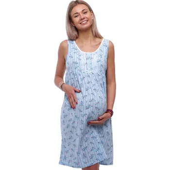 Dámské noční prádlo Modrá i fialová květovaná kojící a těhotenská noční košilka bez rukávů propínací na knoflíky 1C4038 modrá xl