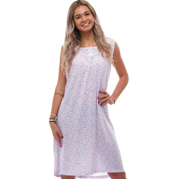 Dámská noční košile Bílá dámská noční košilka bez rukávů s celoplošným vzorem růžových růžiček 1XL-4XL 1C4046 bílá 2xl