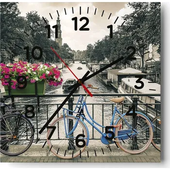 Hodiny Nástěnné hodiny do obýváku 40x40 Město Bez Hlučné Skleněné hodiny Tiché