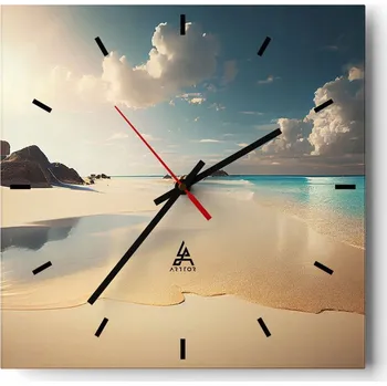 Hodiny Velké nástěnné hodiny 40x40 Divoká pláž - Skleněné tiché hodiny