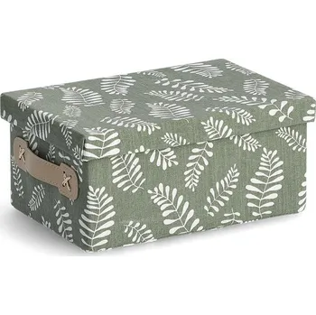 Úložný box Zeller Úložný box s víkem, bavlněný, motiv listů, zelený, 28 x 19,5 x 13 cm