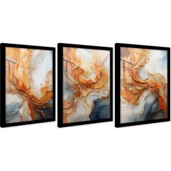 Obraz OBRAZY NA ZEĎ V ČERNÉM RÁMU PLAKÁTY TRIPTICH MARMOR MODERNÍ 43x99
