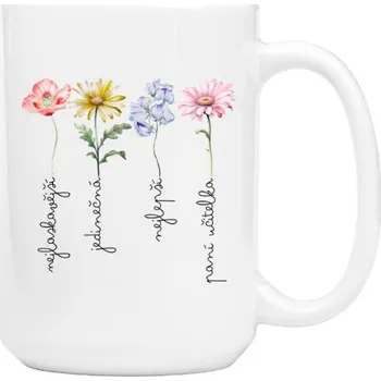 Hrnek velký s potiskem Květinové poděkování nej paní učitelce se jménem dítěte