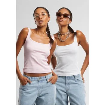 Ladies Wide Neck Rib Top 2-Pack - white+blushedrose XL