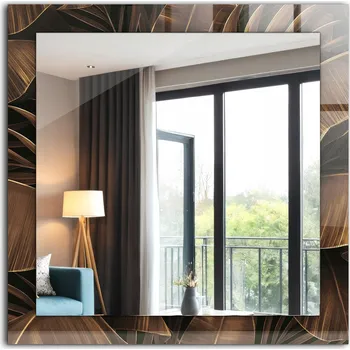 Zrcadlo Čtvercové nástěnné zrcadlo s potiskem motivu tropických listů 60x60 cm
