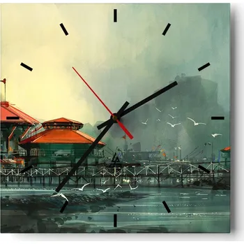 Hodiny Velké nástěnné hodiny na zeď 40x40 Přístav Moře Skleněné hodiny Tiché