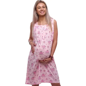 Dámská noční košile Růžová noční košilka bez rukávů s vínovým květinovým vzorem, na knoflíky, pro těhotné a kojící ženy. 1C4098 růžová l