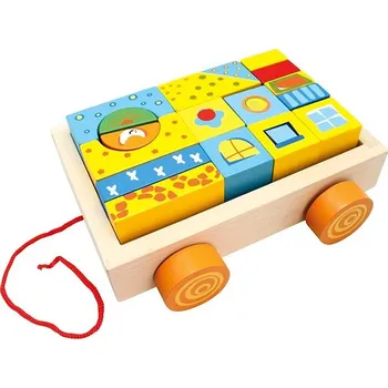 Dřevěná hračka Bino Vozík s kostkami, 19 ks