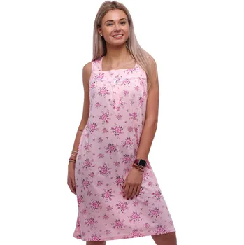 Dámské noční prádlo Růžová noční košilka bez rukávů s vínovým květinovým vzorem, propínací na knoflíky. 1C4098 růžová xl