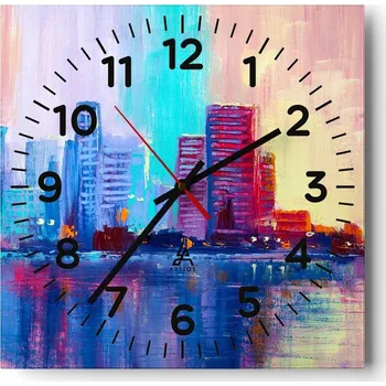 Hodiny Nástěnné hodiny do obýváku 40x40 Město Bez Hlučné Skleněné hodiny Tiché