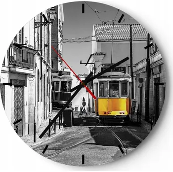 Hodiny Velké nástěnné hodiny 40x40 cm Město Skleněné hodiny Kulatý Tiché