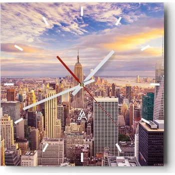 Hodiny Nástěnné hodiny do kuchyně 30x30 Město Stylové hodiny na skle Loft Tiché