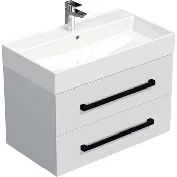 Koupelnový nábytek Koupelnová skříňka s černou úchytkou a umyvadlem SAT Cube Way 80x53x46 cm bílá lesk CUBE46C803BISAT - CUBE46C803BISAT