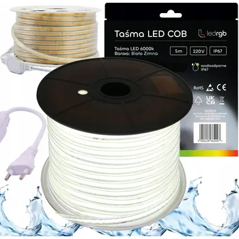 LED páska Sada LED Neon COB pásek 220V 230V 5m 6000K bílá studená + napájecí zdroj IP67