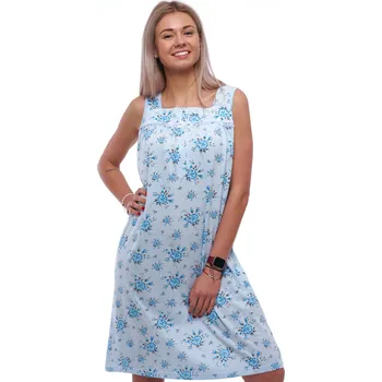 Dámské noční prádlo Modrá noční košilka bez rukávů pro ženy, na knoflíky, s celoplošným vzorem větších modrých květů. 1C4107 modrá xl
