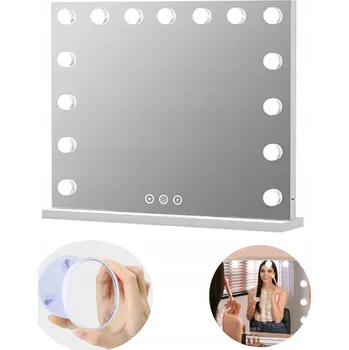 Kosmetické zrcátko Zrcátko kosmetické zrcátko HOLYWOOD 80 x 60 cm 18 LED světel MAKE UP TOUCH WHITE