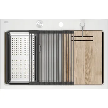 Granitový dřez Dvoukomorový granitový dřez Quadron MARC 120 WORKSTATION bílý