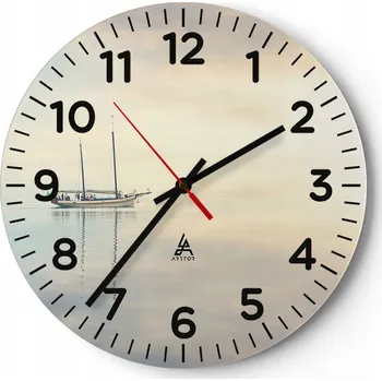 Hodiny Nástěnné hodiny do obýváku 40x40 Plachetnice Kulatý Skleněné hodiny Loft Tiché