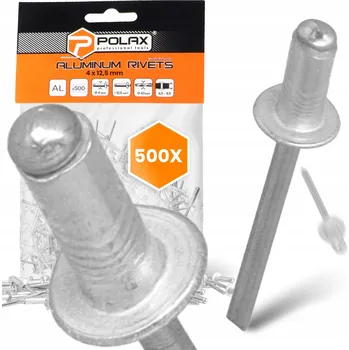 Nýt 500x Trhací nýty 4x12,5 mm HLINÍKOVÉ Pozinkované OCELOVÉ ODOLNÉ Nýt