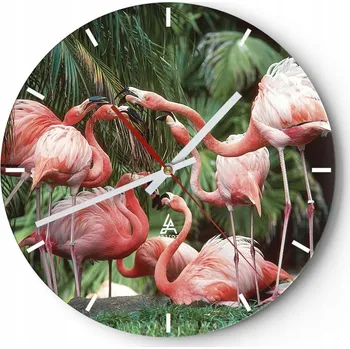 Hodiny Velké nástěnné hodiny na zeď 40x40 Plameňáci Skleněné hodiny Kulatý Tiché