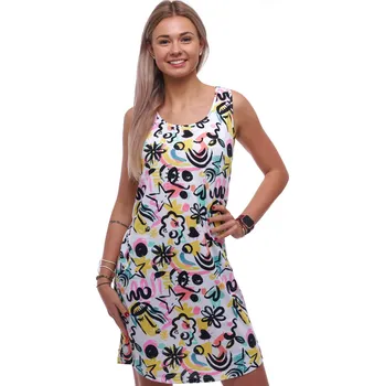 Dámská noční košile Dámská noční košilka bez rukávů s celoplošným vzorem veselých barevných graffiti 1C4057 bílá m