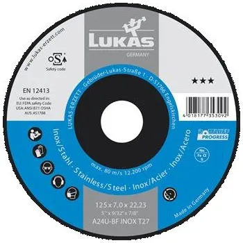 Brusný kotouč LUKAS hrubovací kotouč Progress***zahnutý o 125 x 7 x 22,23 mm nerez.ocel