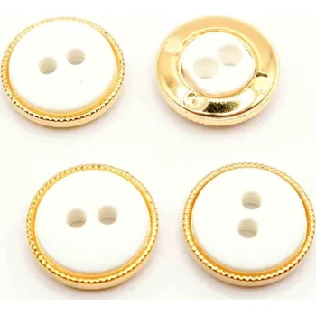 Knoflík Dírkový knoflík - vroubky - bílo zlatý - průměr 1,3 cm