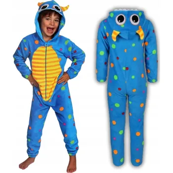 Karnevalový kostým KOSTÝM KARNEVALOVÝ OVERAL MODRÁ PŘÍŠERKA S ROHY 110/116 PYŽAMO KOSTÝM