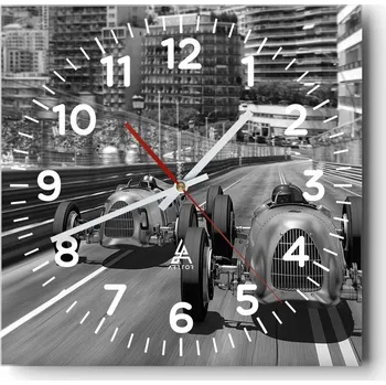 Hodiny Kuchyňské nástěnné hodiny 30x30 Automoto Skleněné hodiny do obýváku Tiché