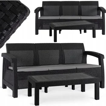 Zahradní sestava Zahradní Nábytek Sedací Souprava Pohovka Stolek Konferenční Stolek Na Terasu Zahrada Umělý Ratan Černý