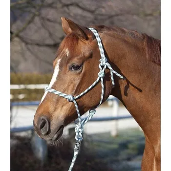 Provazová ohlávka USG tricoloured světle modrá/bílá/hnědá