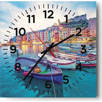 Hodiny Nástěnné hodiny do obýváku 40x40 Motiv Přístav Moře Tiché Skleněné hodiny Bez hlučného chodu