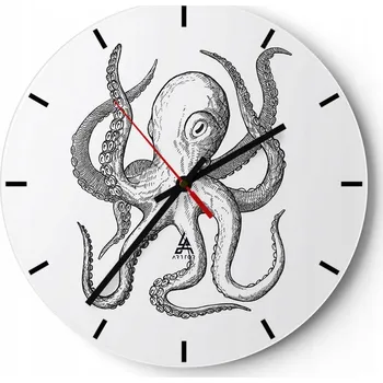 Hodiny Nástěnné hodiny do kuchyně 30x30 Chobotnice Skleněné hodiny do obýváku Tiché