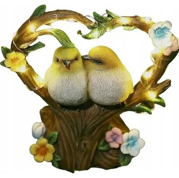 Zahradní dekorace Solární figurka ve tvaru srdce s ptáčky – zahradní dekorace 18x10x19,5 cm