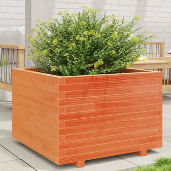 Květináč VidaXL Zahradní květináč, voskovaná hnědá, 70x70x49,5 cm, borové dřevo