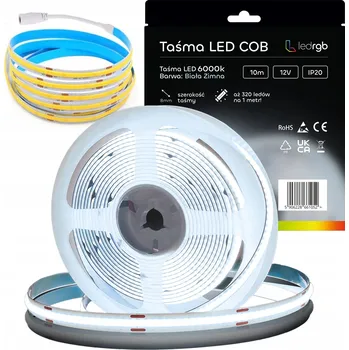 LED páska LED Neon COB pásek 12V 10m 320 diod 6000K bílá studená homogenní 8 mm