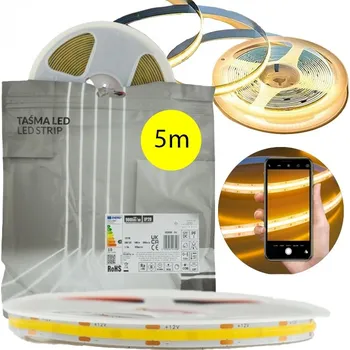 LED osvětlení LED pásek COB, teplá bílá, 12V, 5m, souvislý