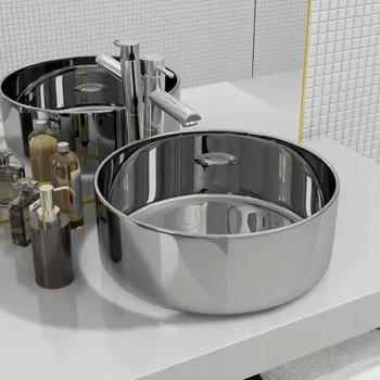 Umyvadlo Umyvadlo na desku kulaté VidaXL Zakito Home 40 cm stříbrné