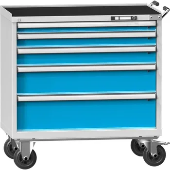 Zásuvkový kontejner POLAK Mobilní kontejner ZCM 84-1, modrošedá RAL 5007, korpus - pastelová modrá RAL 5024, Výsuv a nosnost zásuvek: T - výsuv 100%, nosnost zásuvky 200 kg